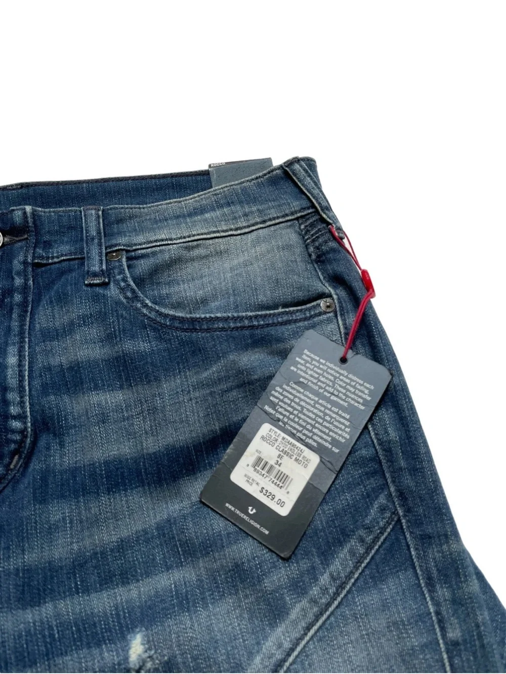 True Religion Mens Rocco Relaxed Skinny Classic Moto Jeans Sz 34